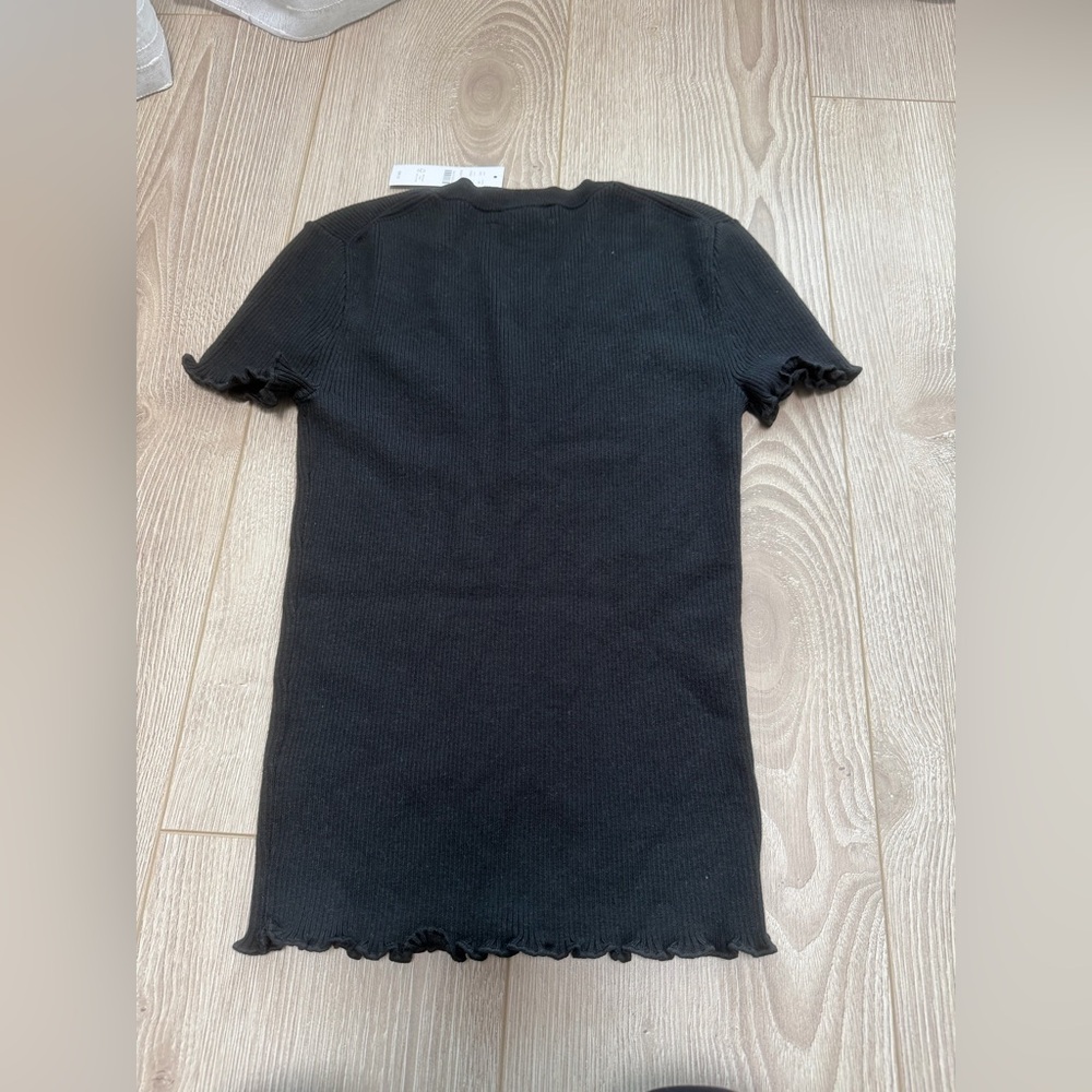 Black J. Crew Ruffle-trim T-shirt in TENCEL™ lyocell blend - Picture 6 of 6